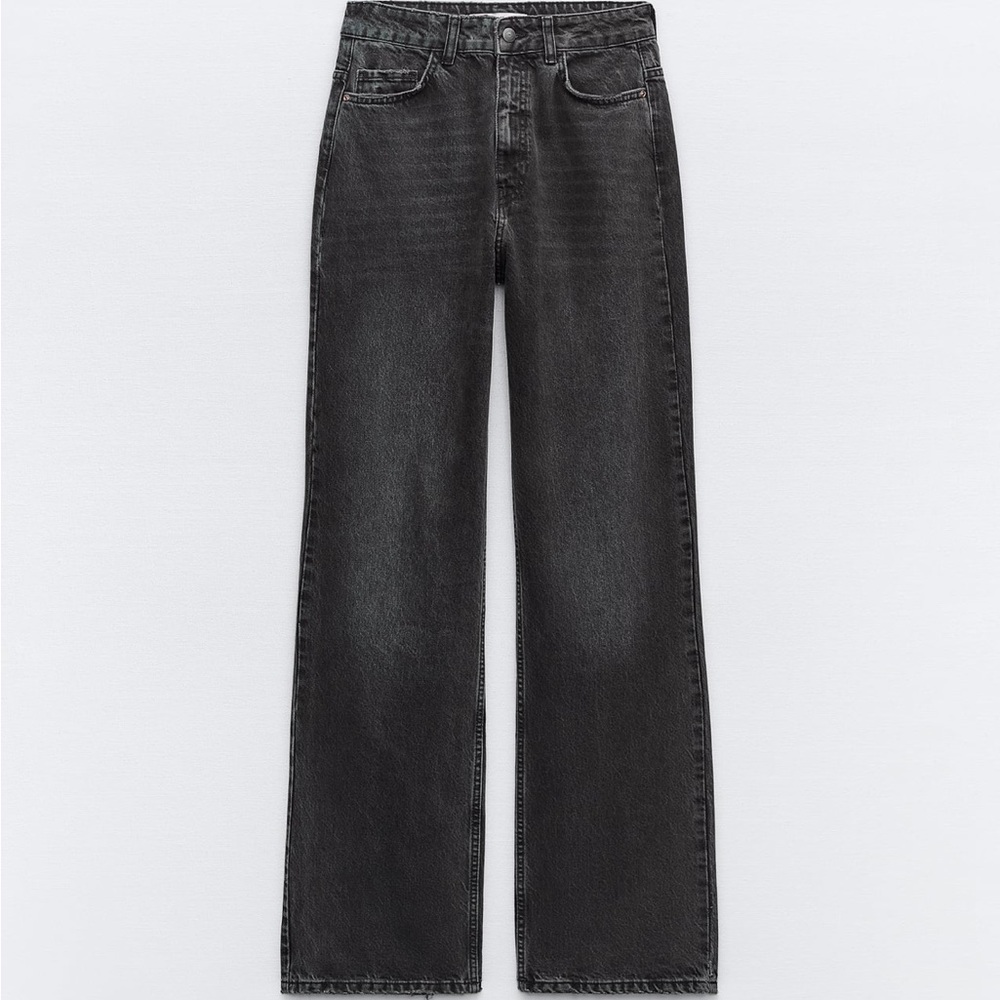 Zara High Rise Long Length Straight Cut Jeans